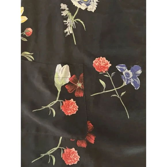 Equipment Femme Aubrey Silk Black Floating Floral Mini Shift Dress (107)
